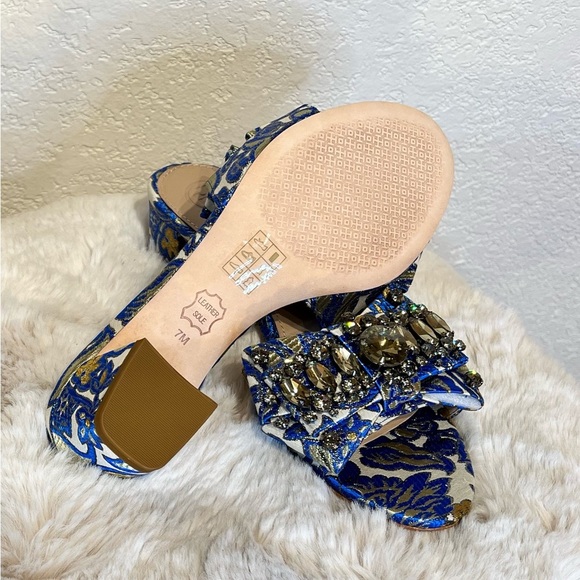 NWB NWT $373 Tory Burch Metallic Floral Valentina 45 MM Bow Barricade Sandals 7 - Picture 7 of 9